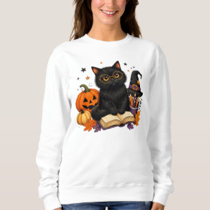 Sudadera Bruja Gato Negro Profesora Halloween Parche de Cal