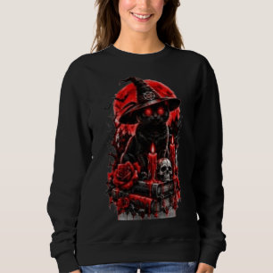 Sudadera Bruja Gótica Gato Negro Vela Calavera Halloween De