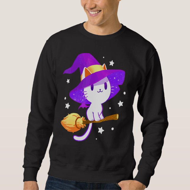Sudadera Bruja Linda de Halloween Gato Blanco (Anverso)