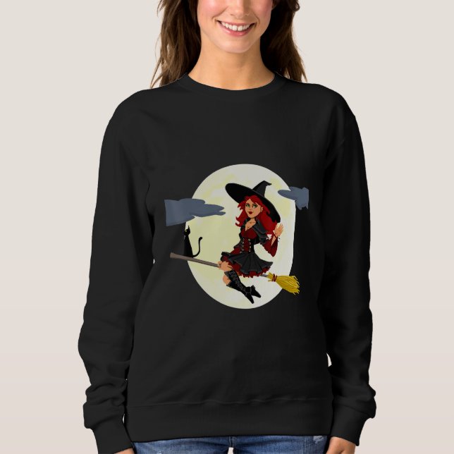 Sudadera Bruja Voladora En Broom Halloween (Anverso)