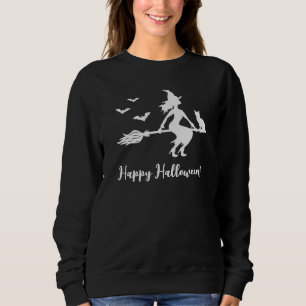 Sudadera Bruja Voladora Silueta Con Gato y Murciélagos Hall