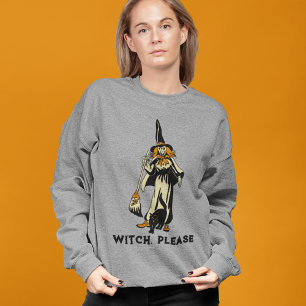 Sudadera Bruja y Gato de Halloween Vintage con Eslogan Pers