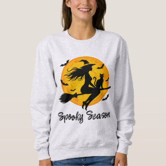 Sudadera Bruja y gato negro volando a través de la luna lle