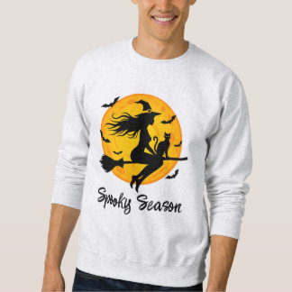 Sudadera Bruja y gato negro volando a través de la luna lle
