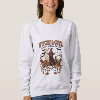 Sudadera Bruja y lindo gato negro vintage Halloween 