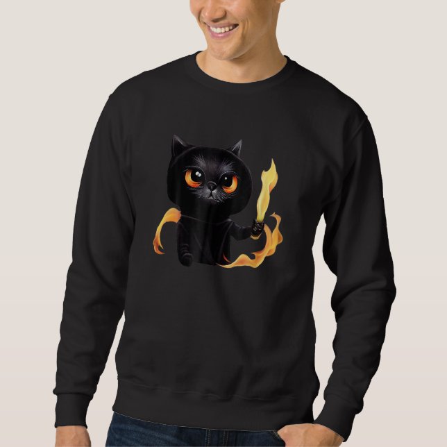 Sudadera Brujo Gato Negro Lindo Con Poder De Fuego Para Ani (Anverso)