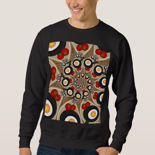 Sudadera Brunch Fractal Art Comida divertida, Tomates, Huev (Anverso)