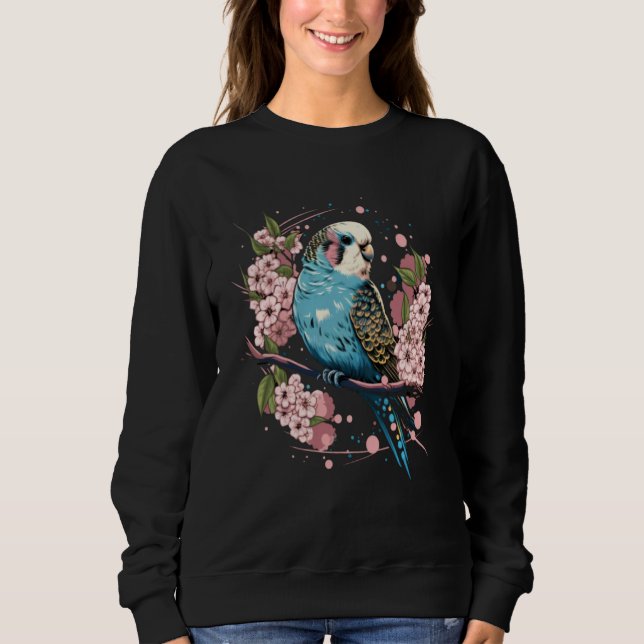 Sudadera Budgie Budgerigar Bird Japanese Cherry Sakura Flow (Anverso)