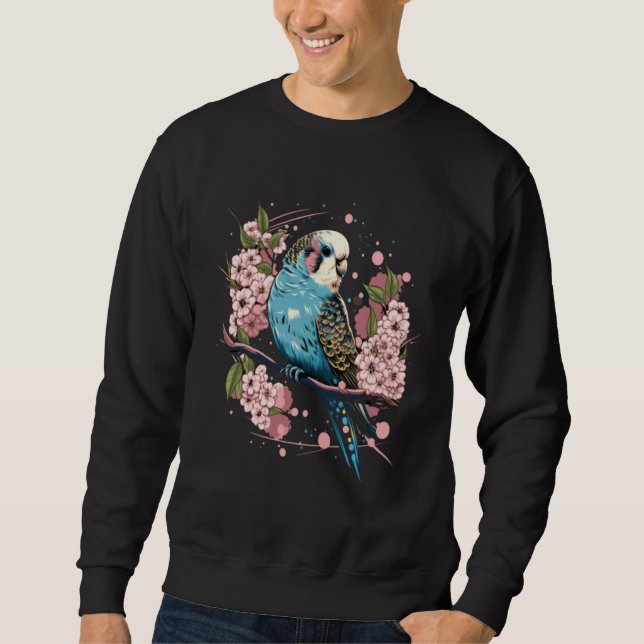Sudadera Budgie Budgerigar Bird Japanese Cherry Sakura Flow (Anverso)
