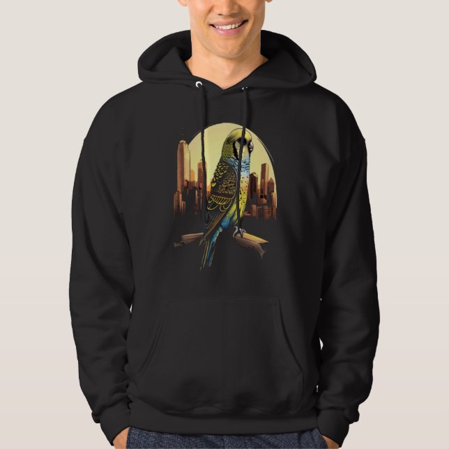 Sudadera Budgie Budgerigar Parakeet City Skyline Parrot Bir (Anverso)