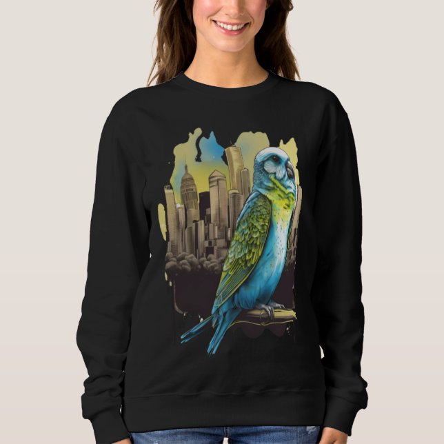Sudadera Budgie Budgerigar Parakeet City Skyline Parrot Bir (Anverso)