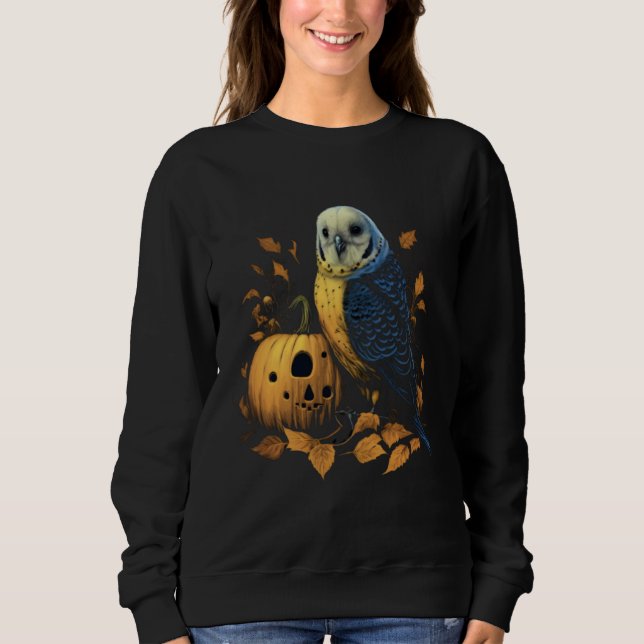 Sudadera Budgie Halloween Pumpkin Budgerigar Parakeet Bird  (Anverso)