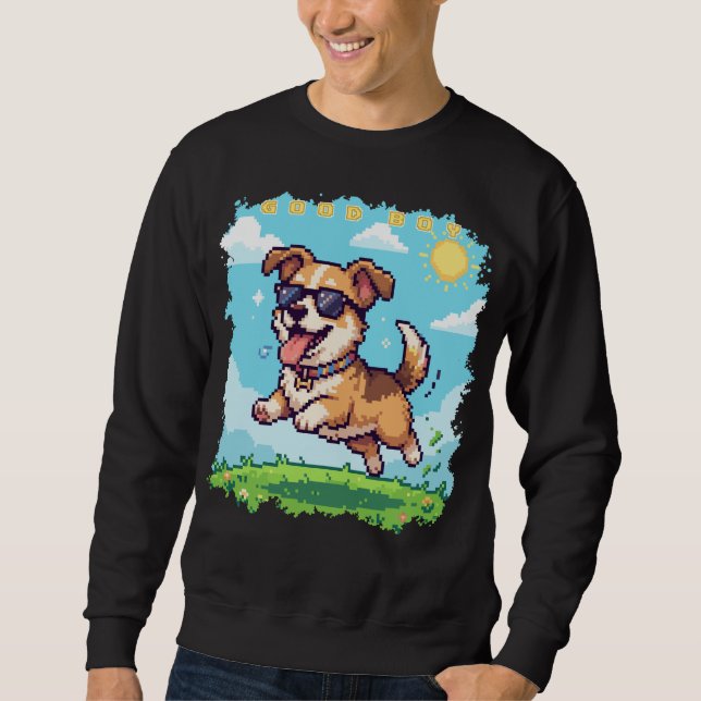 Sudadera Buen Diseño de Juego Retro de Cachorro Pixel Boy (Anverso)