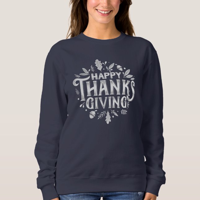 Sudadera Buen texto Feliz Día de Acción de Gracias con hoja (Anverso)