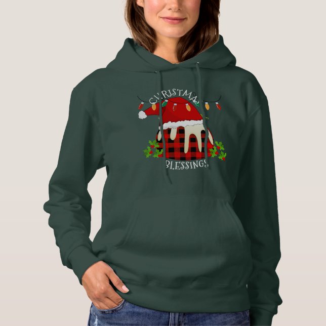 Sudadera Búfalo rojo Navidades Santa Pudding (Anverso)