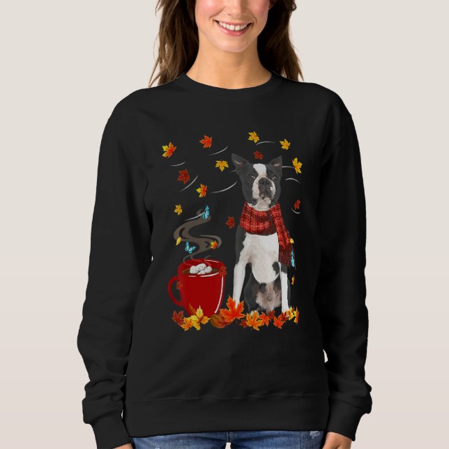 Sudadera Bufanda de perro Boston Terrier Otoño Chocolate Ot (Anverso)