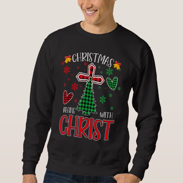 Sudadera Buffalo Plaid Christian Jesus Christmas Begins Wit (Anverso)