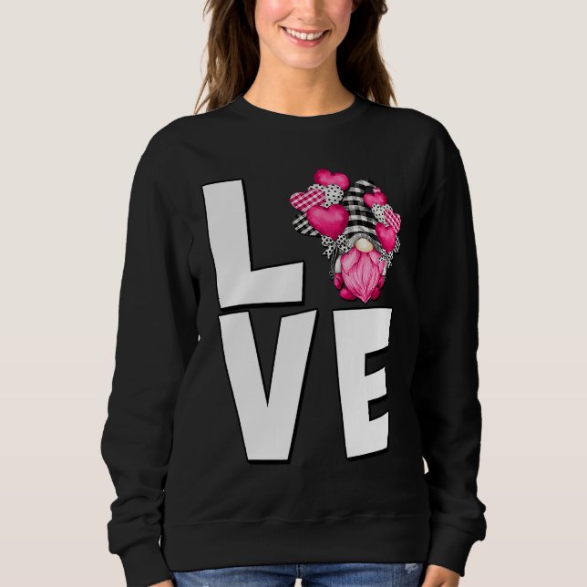 Sudadera Buffalo Plaid Gnome Love Valentines Day Pink Heart (Anverso)