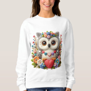 Sudadera Búho adorable de ganchillo que sostiene un corazón