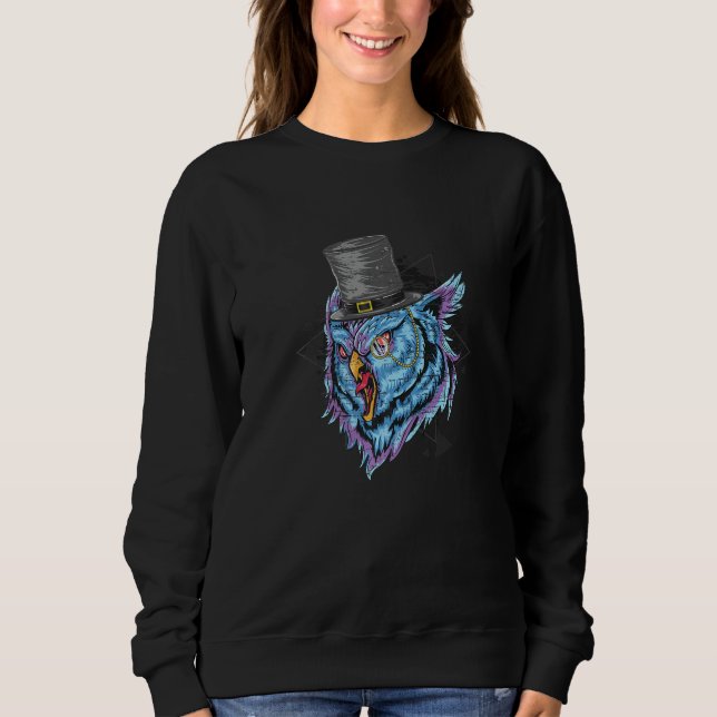 Sudadera Búho añil morado con triángulos Synthwave Distress (Anverso)