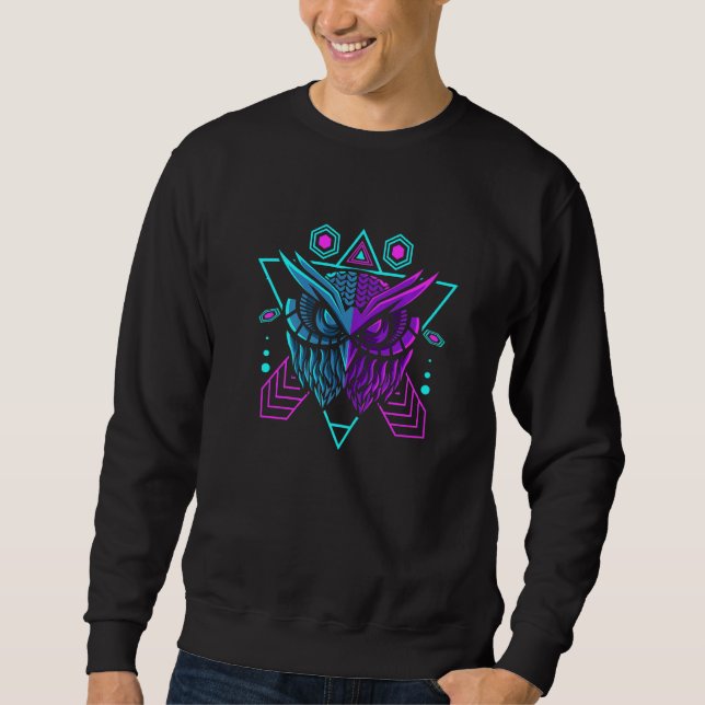 Sudadera Búho añil púrpura con synthwave geométrico triangu (Anverso)
