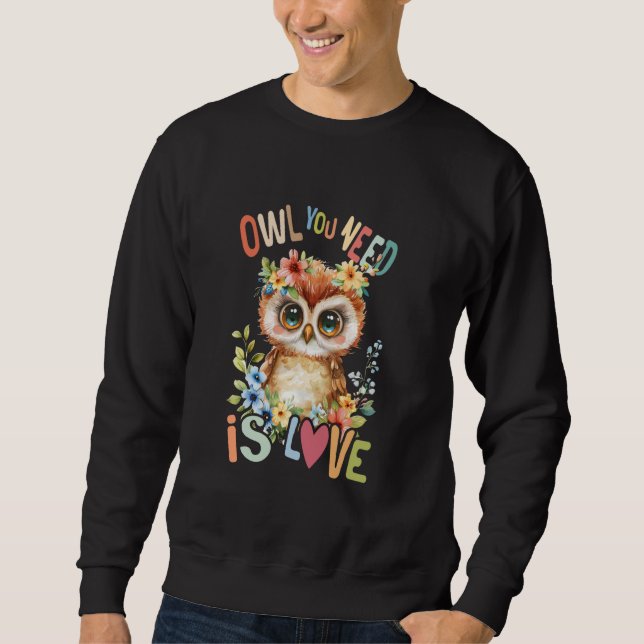 Sudadera búho con flores lindos búhos volando mañana animal (Anverso)