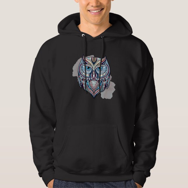Sudadera Búho con Patrón Étnico (Anverso)
