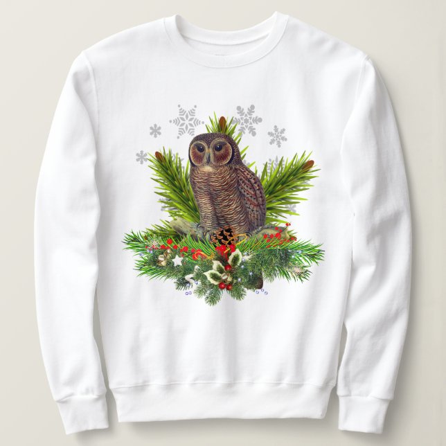 Sudadera Búho de Navidad con copos de nieve  (Anverso del diseño)