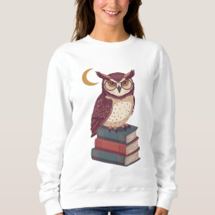 Sudadera Búho lector vintage con gafas y pila de libros