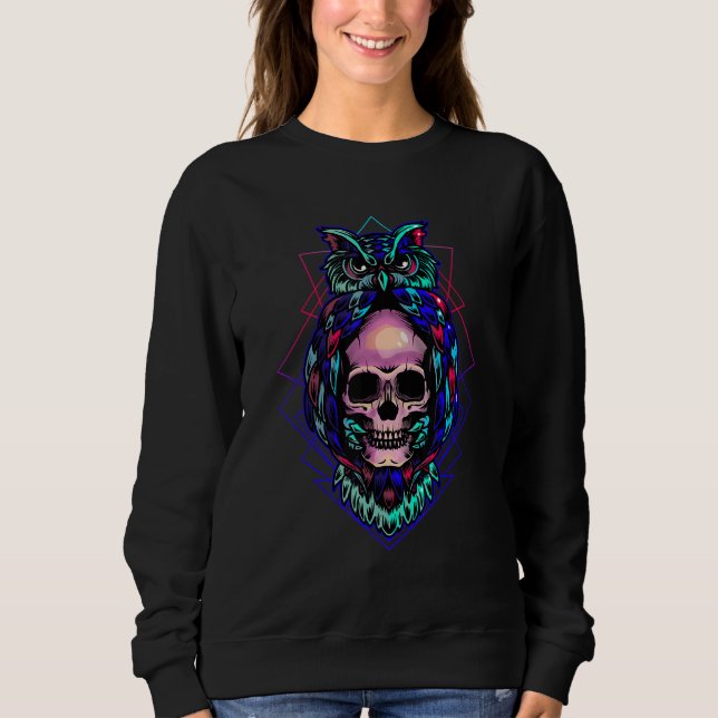 Sudadera Búho Pastel Gótico Cráneo de Ave Nocturna Observad (Anverso)