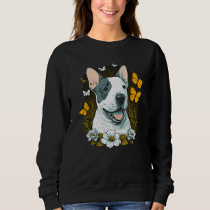 Sudadera Bull Terrier Feliz con Flores y Mariposas