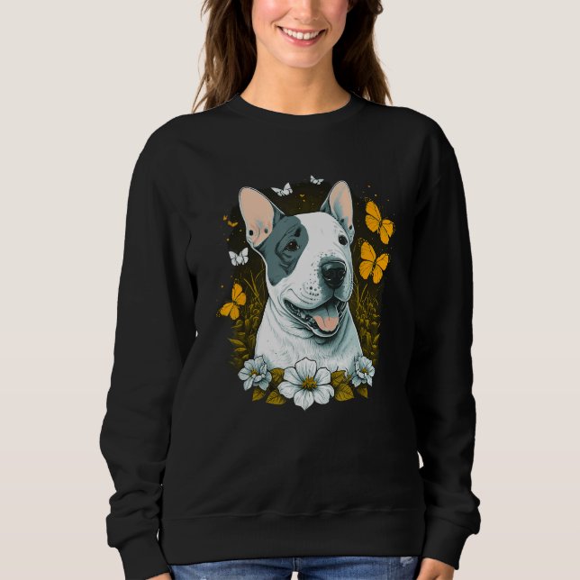 Sudadera Bull Terrier Feliz con Flores y Mariposas (Anverso)