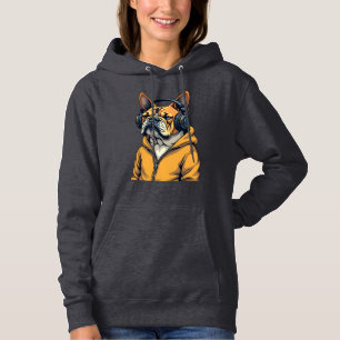 Sudadera Bulldog Antiguo con Auriculares con Capucha Música