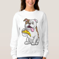 Bulldog con pedazo de pizza