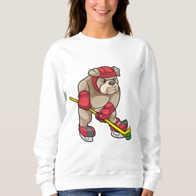 Sudadera Bulldog en hockey sobre hielo con bastón de hockey (Anverso)