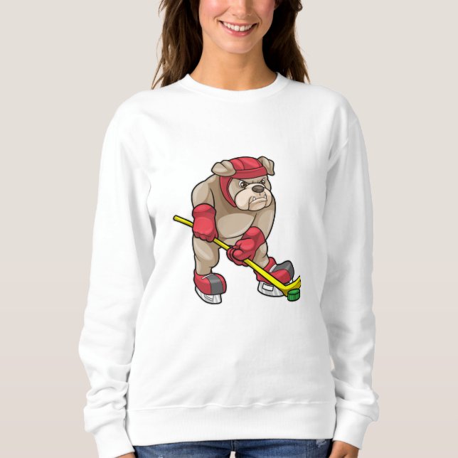 Sudadera Bulldog en hockey sobre hielo con bastón de hockey (Anverso)