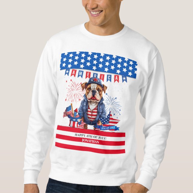 Sudadera Bulldog Feliz 4 De Julio Día De La Independencia D (Anverso)