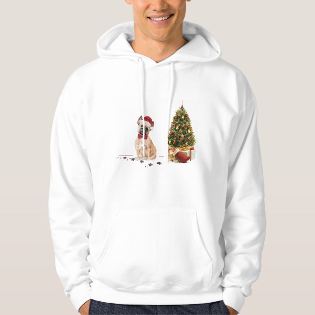 Sudadera Bulldog francés curioso Navidad perro con árbol (Anverso)