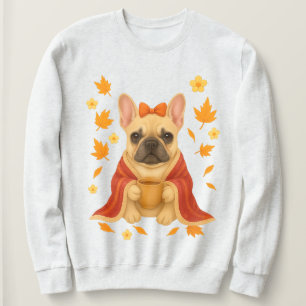 Sudadera Bulldog Francés en Manta   Bebiendo Café Acogedor 