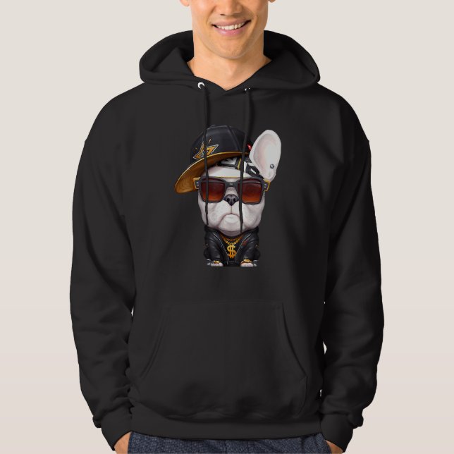 Sudadera Bulldog Francés Hip Hop Super Star Con Gorra Y Sol (Anverso)