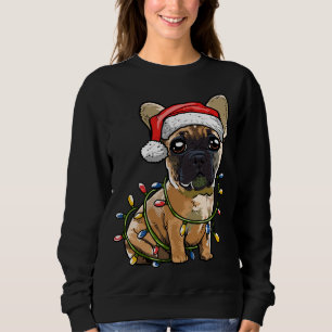 Sudadera Bulldog francés lindo Santa Christmas Tree Enfoca 