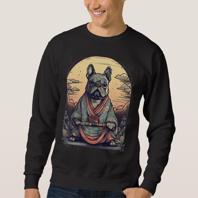 Sudadera Bulldog Francés Samurái Japonés Vintage (Anverso)