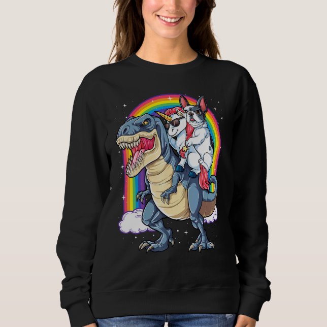 Sudadera Bulldog francés Unicornio montando dinosaurio T Re (Anverso)