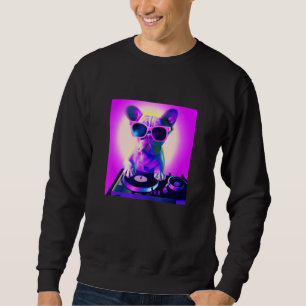 Sudadera Bulldog francés Vaporwave DJ Perro Mujeres estétic