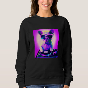 Sudadera Bulldog francés Vaporwave DJ Perro Mujeres estétic