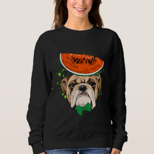 Sudadera Bulldog gracioso usando Gorra de fruta de sandía