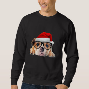 Sudadera Bulldog inglés Gafas de cachorro Perro Santa Hat C
