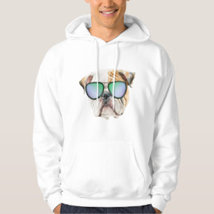 Sudadera Bulldog inglés lindo con gafas de sol, perrito gra