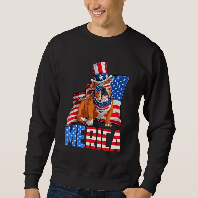 Sudadera Bulldog Inglés Merica 4 De Julio Estadounidense Fl (Anverso)