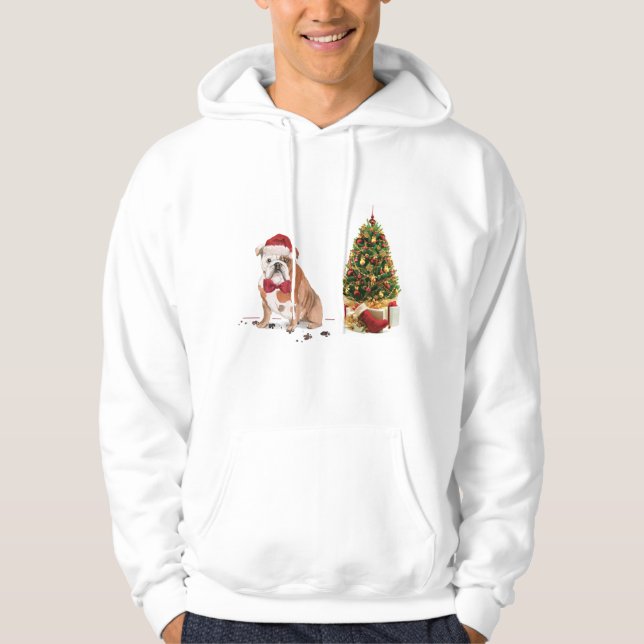 Sudadera Bulldog inglés Navidades graciosos perro con árbol (Anverso)